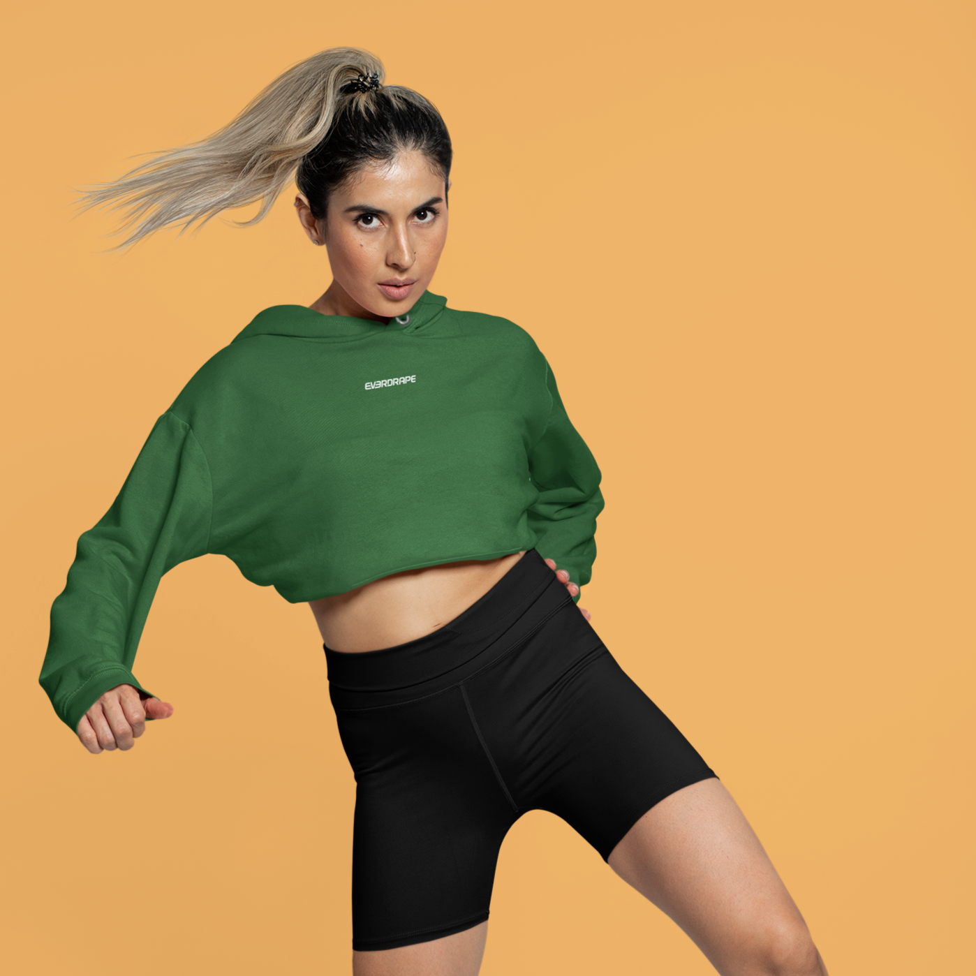 Solid Olive Green Crop Hoodie