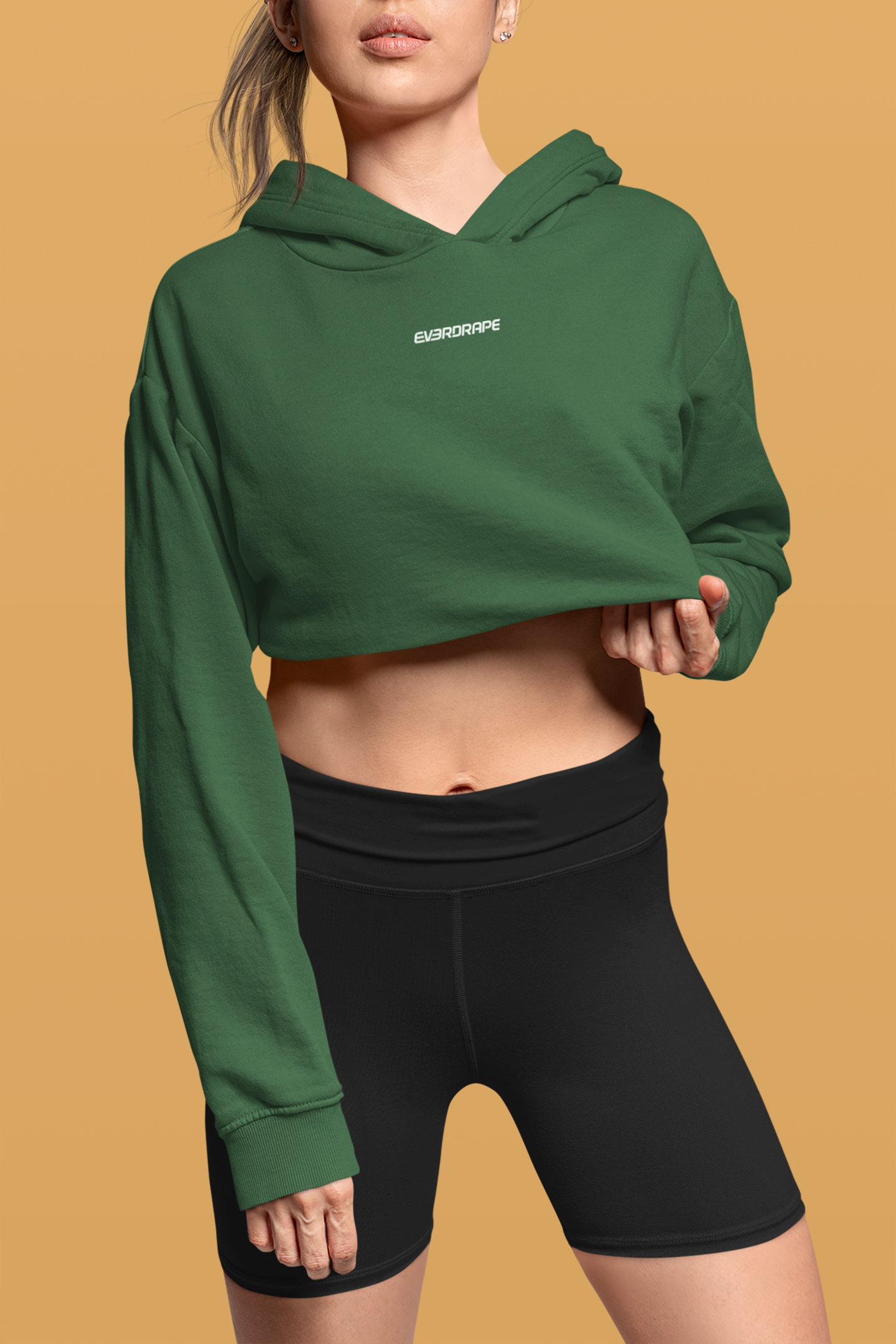Solid Olive Green Crop Hoodie